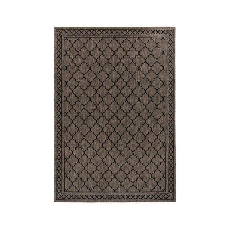 Tapis rectangulaire motif marocain gris brun pour intérieur/extérieur