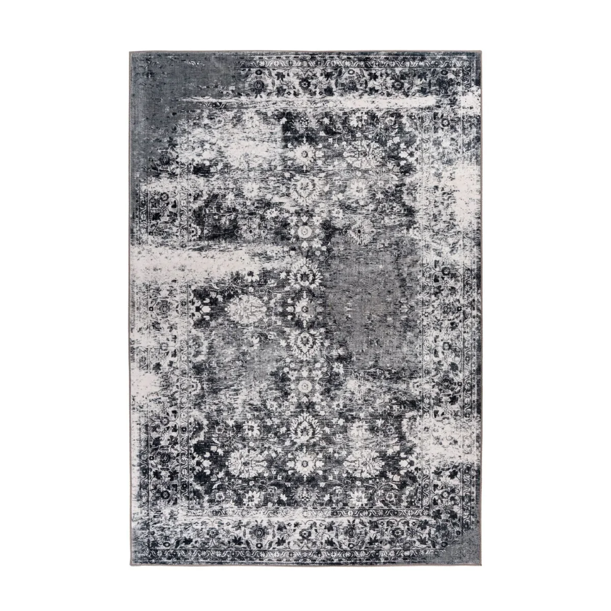 Tapis rectangulaire motifs persans vieilli gris noir 200x290 cm, motif distressed