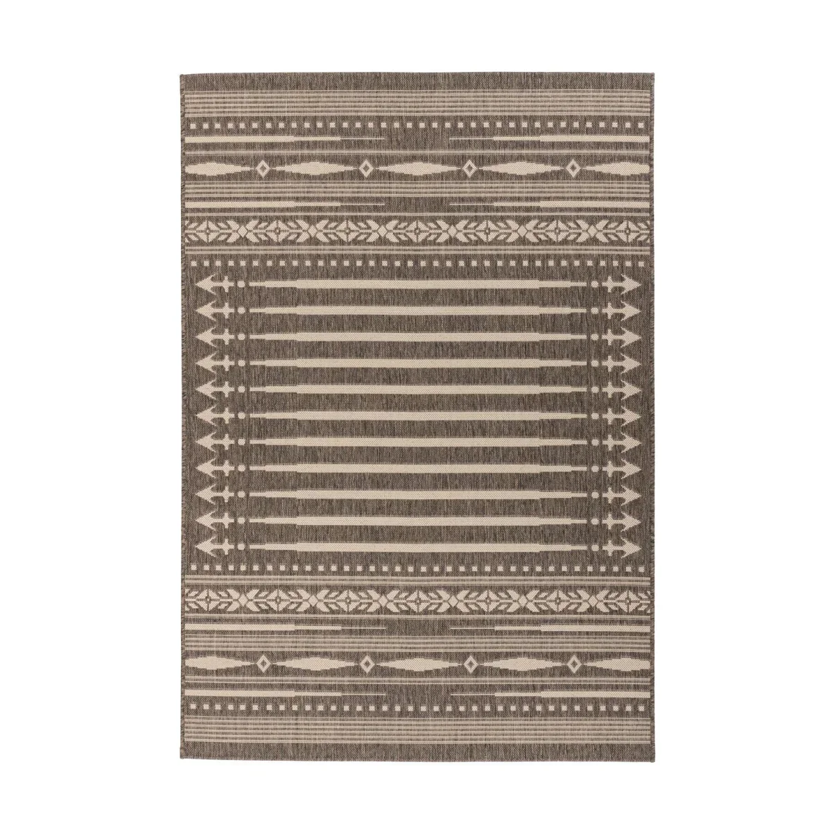 Tapis rectangulaire tissé plat brun motifs crème pour salon 80x150 cm