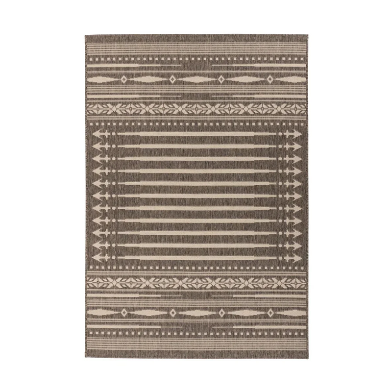 Tapis rectangulaire tissé plat brun motifs crème pour salon