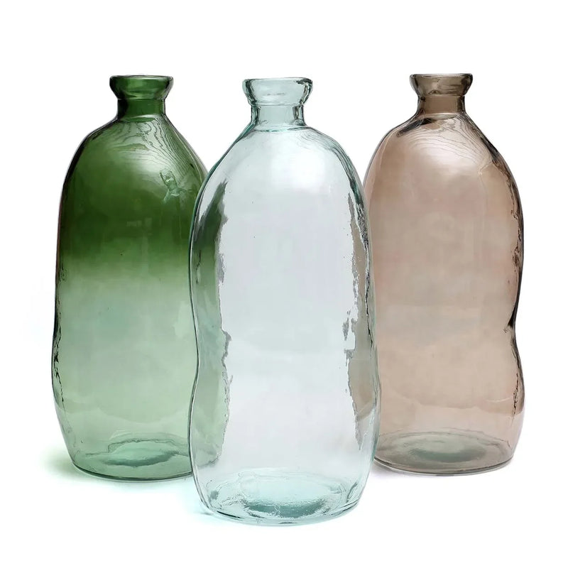 Vase bouteille en verre recyclé vert H73 cm