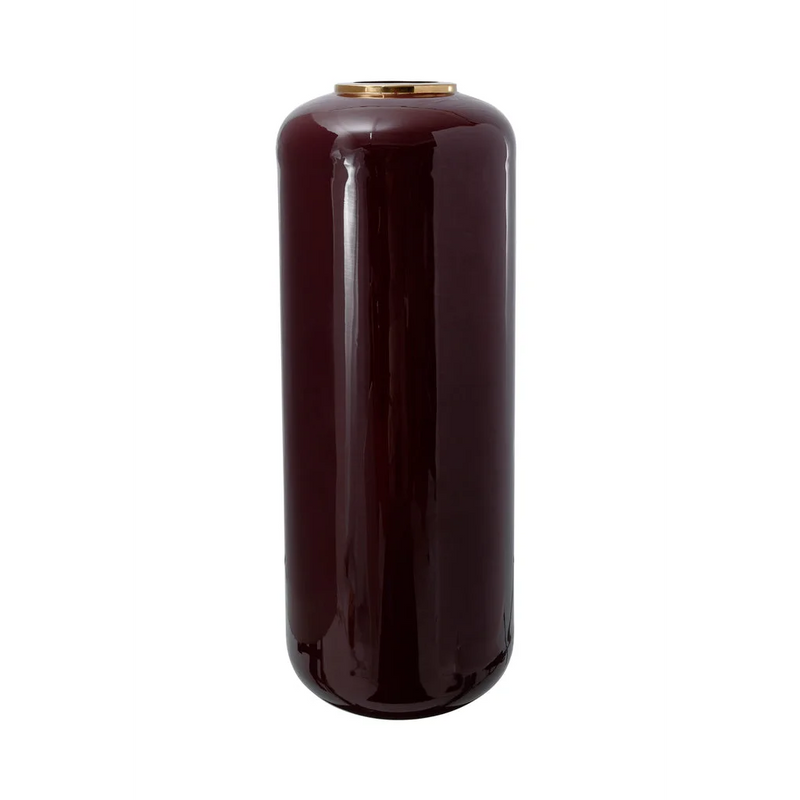 Vase de sol en métal laqué bordeaux col doré – H81 cm