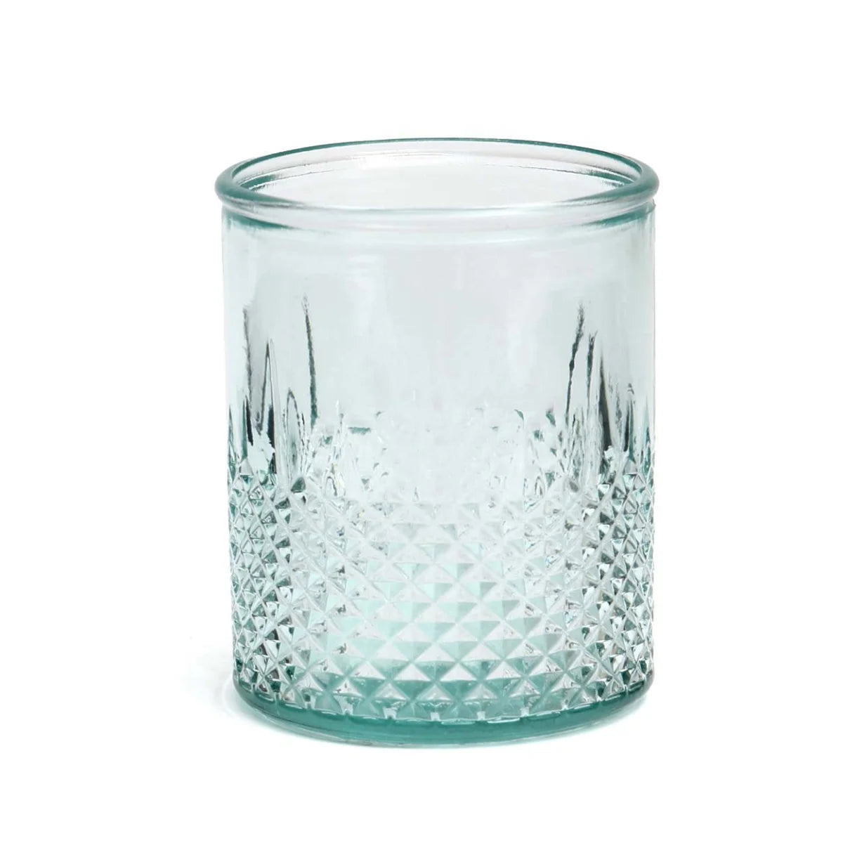Verre facetté en verre recyclé bleu à base texturée