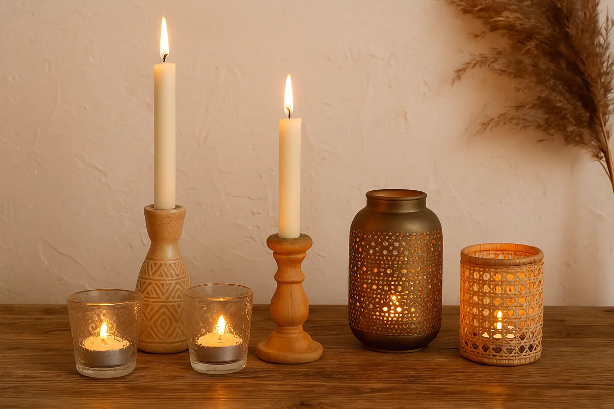 Bougeoirs et bougies sur une table