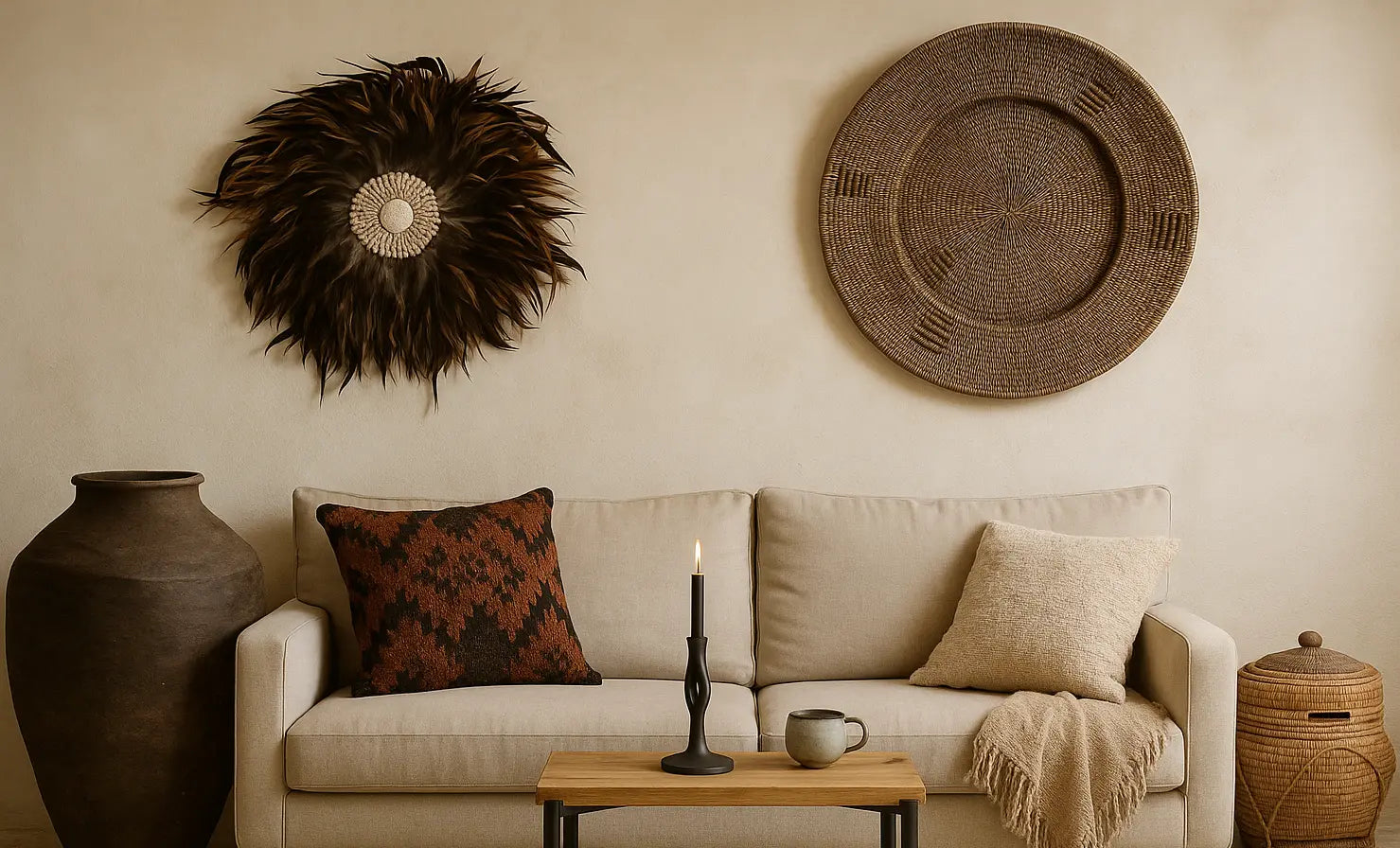 Décoration murale bohème chic dans un salon
