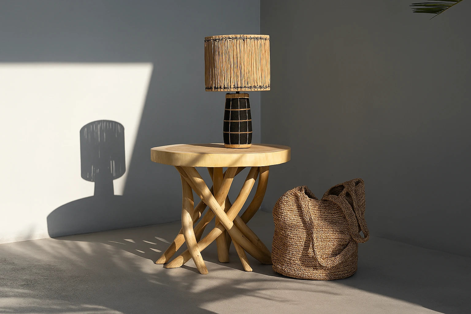 Lampe à poser en rotin