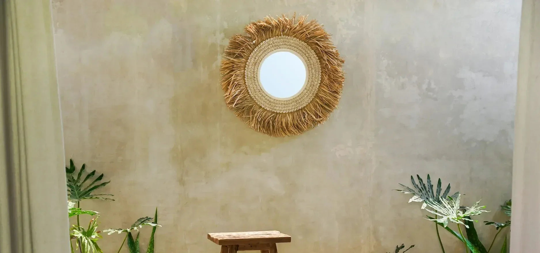 Miroir rond en raphia