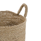 Panier de rangement rond en jonc de mer tressé naturel avec anses