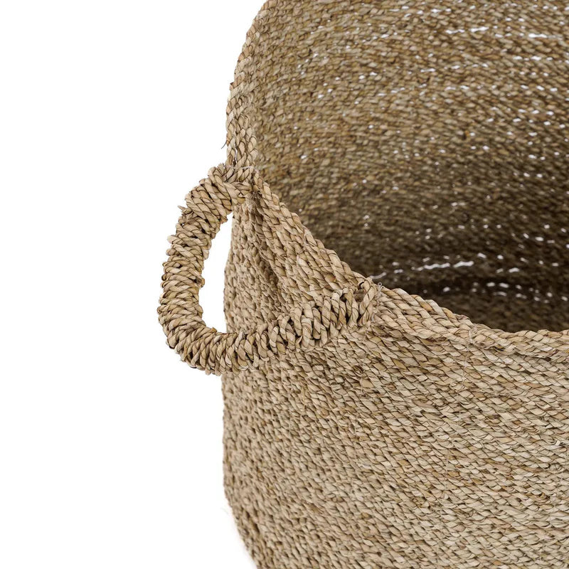 Panier de rangement rond en jonc de mer tressé naturel avec anses