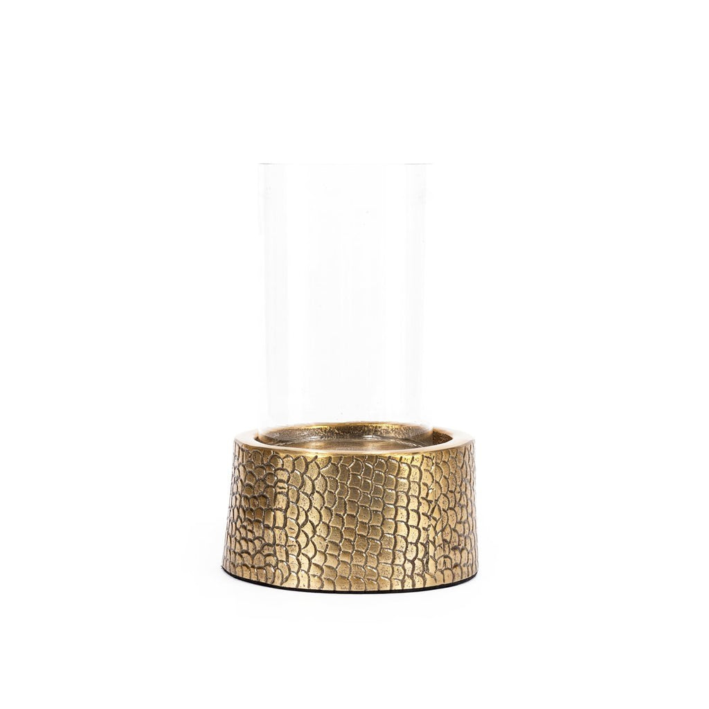 Photophore en métal doré motif croco avec verrine en verre transparent