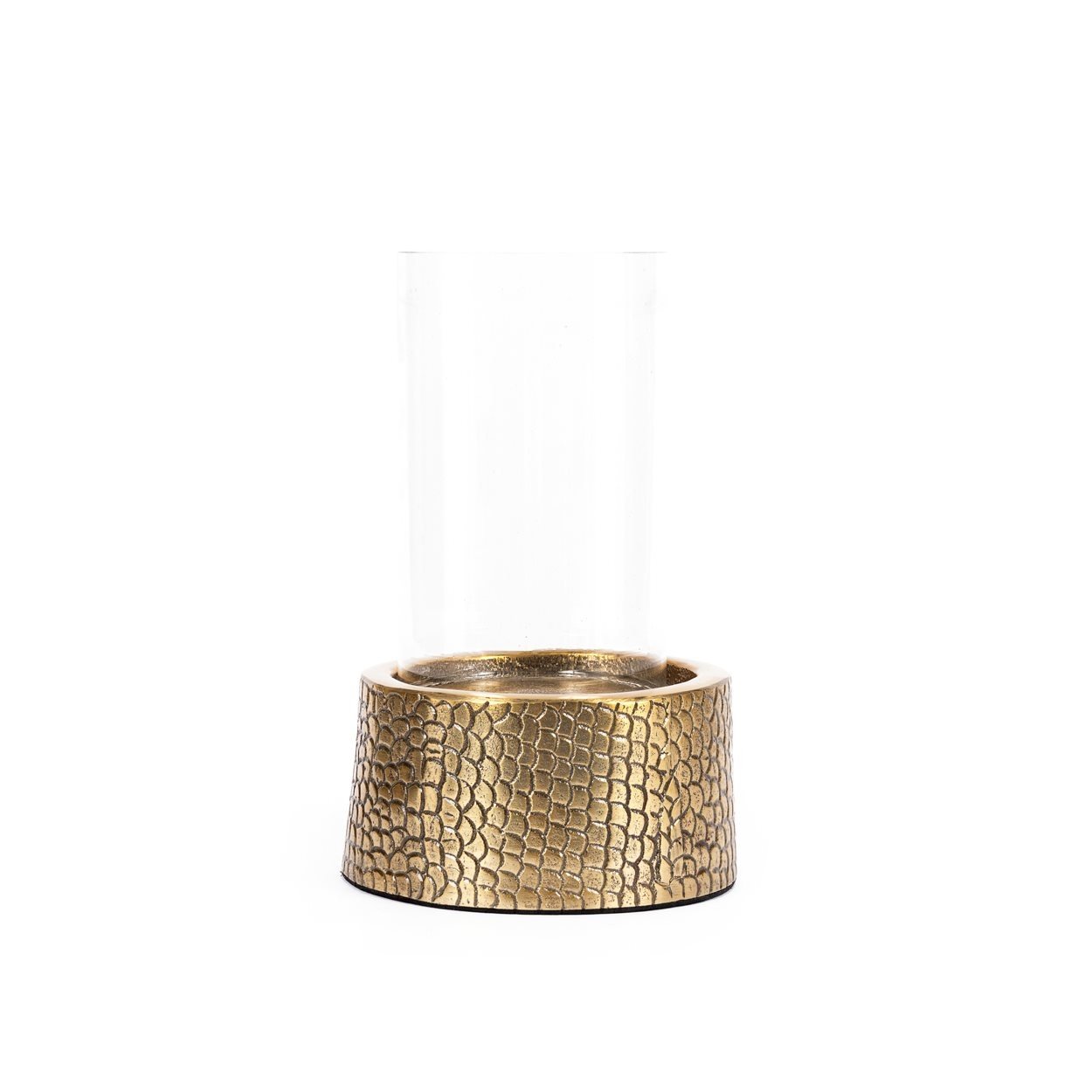 Photophore en métal doré motif croco avec verrine en verre transparent