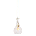 Suspension en verre taillé transparent et laiton doré forme goutte – Ø14 cm