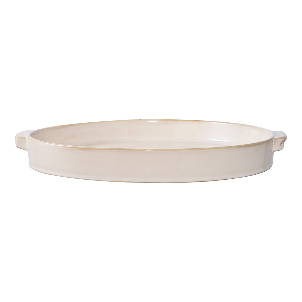 Plateau rond en céramique émaillée ivoire avec poignées discrètes – Ø37 cm