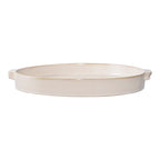 Plateau rond en céramique émaillée ivoire avec poignées discrètes – Ø37 cm