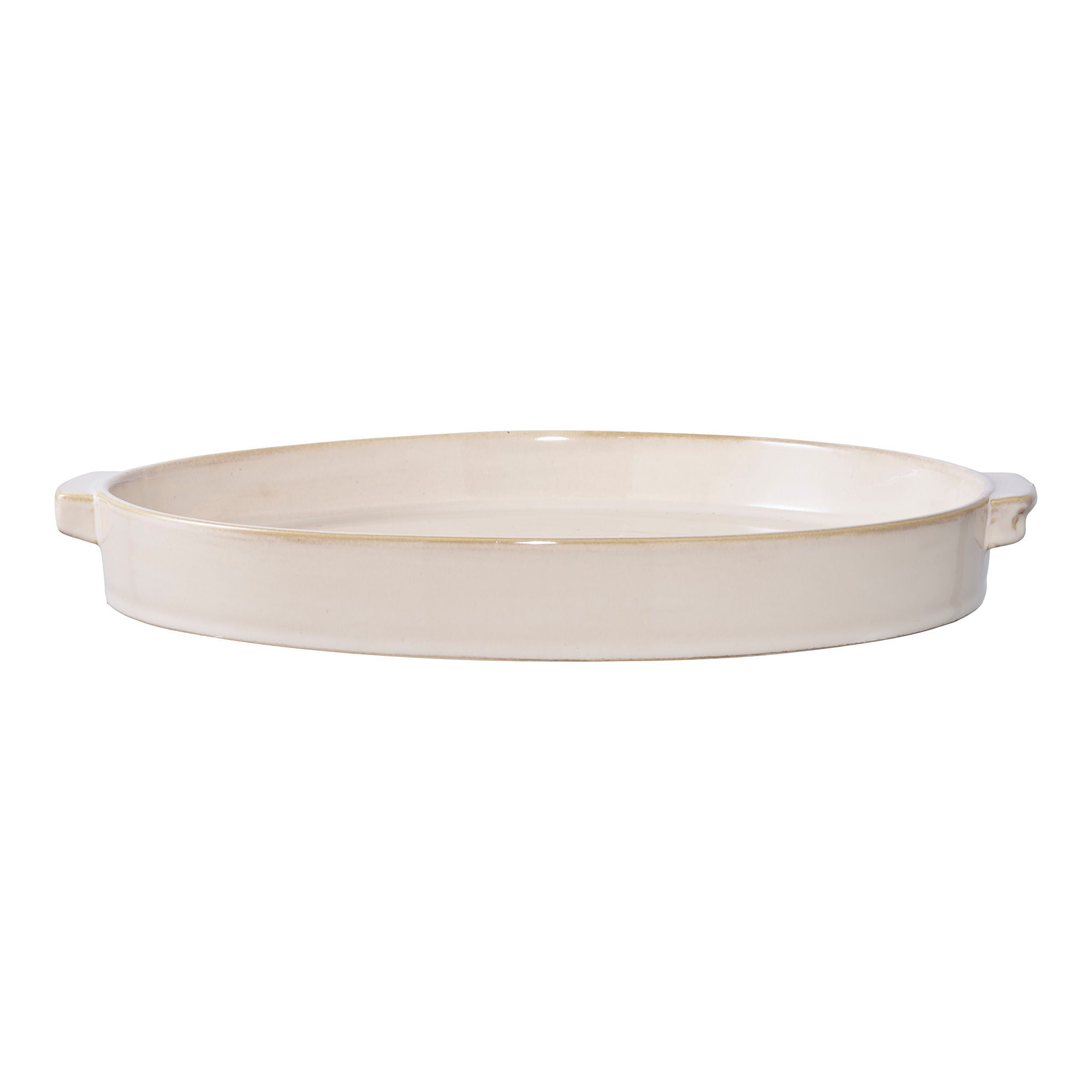 Plateau rond en céramique émaillée ivoire avec poignées discrètes – Ø37 cm