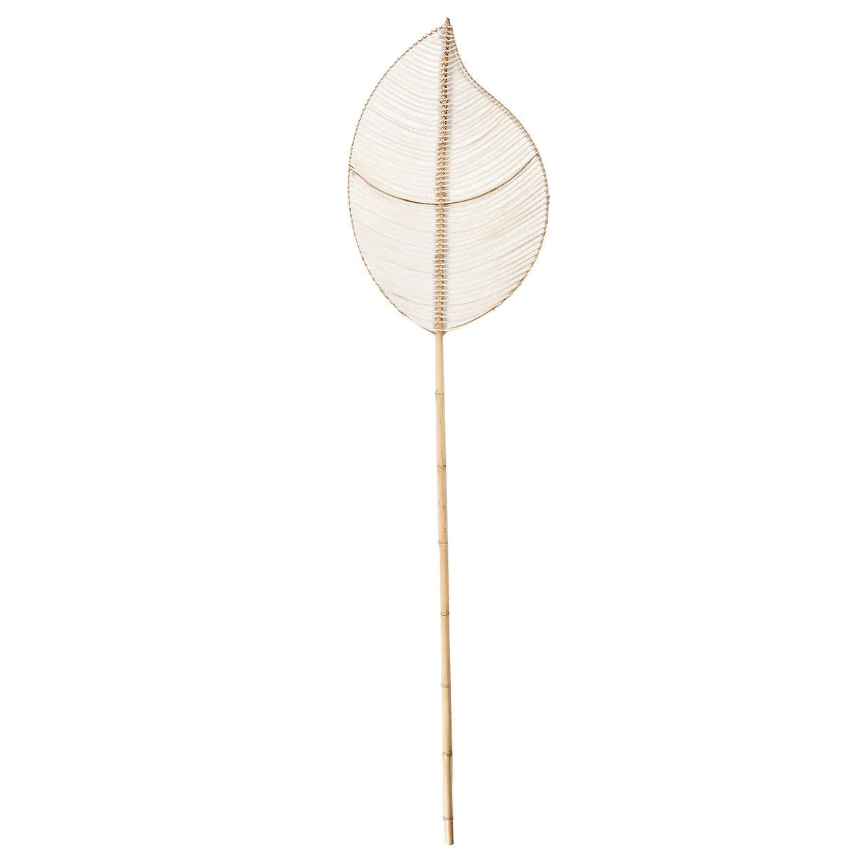 Feuille décorative rotin ajourée sur tige bambou couleur naturelle – H120 cm