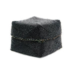 Boîte décorative perlée en bambou noir motif chevrons avec couvercle