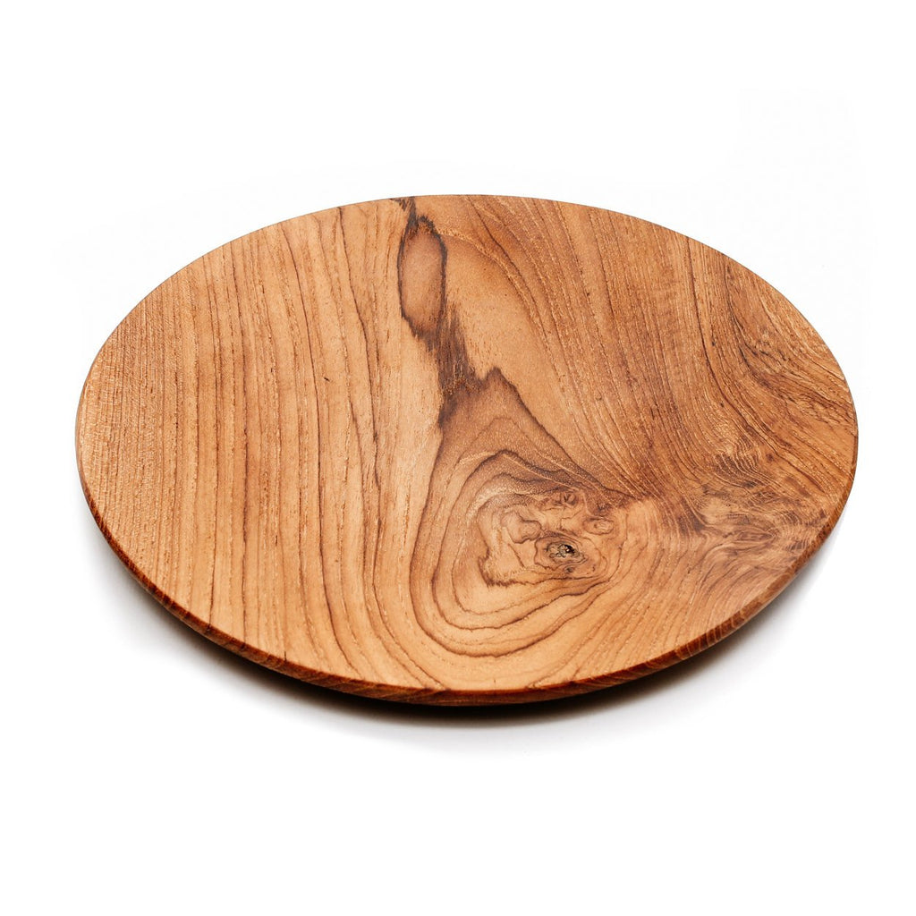Assiette ronde en teck massif finition lisse veinée aspect artisanal – Ø30 cm