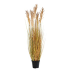 Plante graminée artificielle plumeaux beige en pot noir – H110 cm