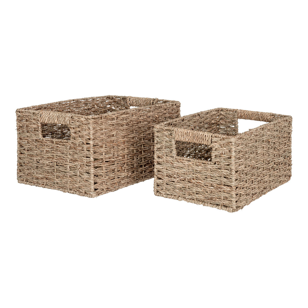 Paniers rectangulaires en fibre naturelle avec anses intégrées – Set de 2