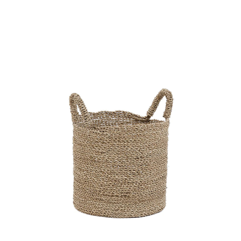 Panier en jonc de mer tressée avec anses torsadées couleur naturelle