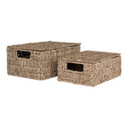 Paniers rectangulaires en fibres naturelles avec couvercle et poignées – Set de 2