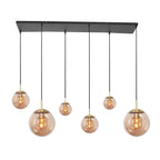 Suspension linéaire multiple en verre ambré et laiton 6 lampes décalés – 120x25 cm