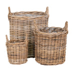 Paniers ronds en rotin naturel avec poignées et intérieur plastifié – Set de 3