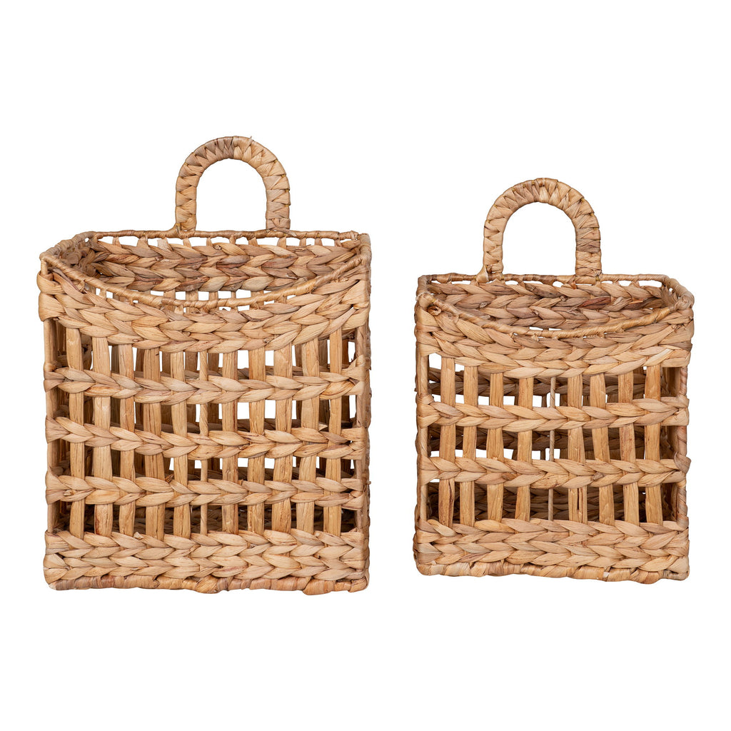 Paniers muraux rectangulaires en jacinthe d’eau tressée coloris naturel – Set de 2