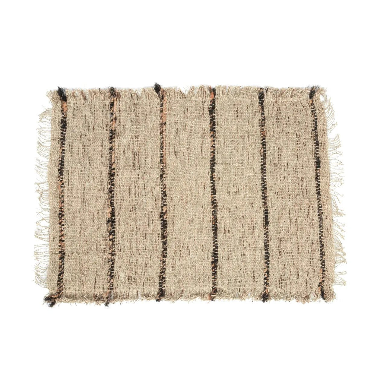 Set de table tissé en coton beige rayé avec franges – Set de 4