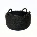 Panier rond en jonc de mer noir à anses souples – Ø52 cm