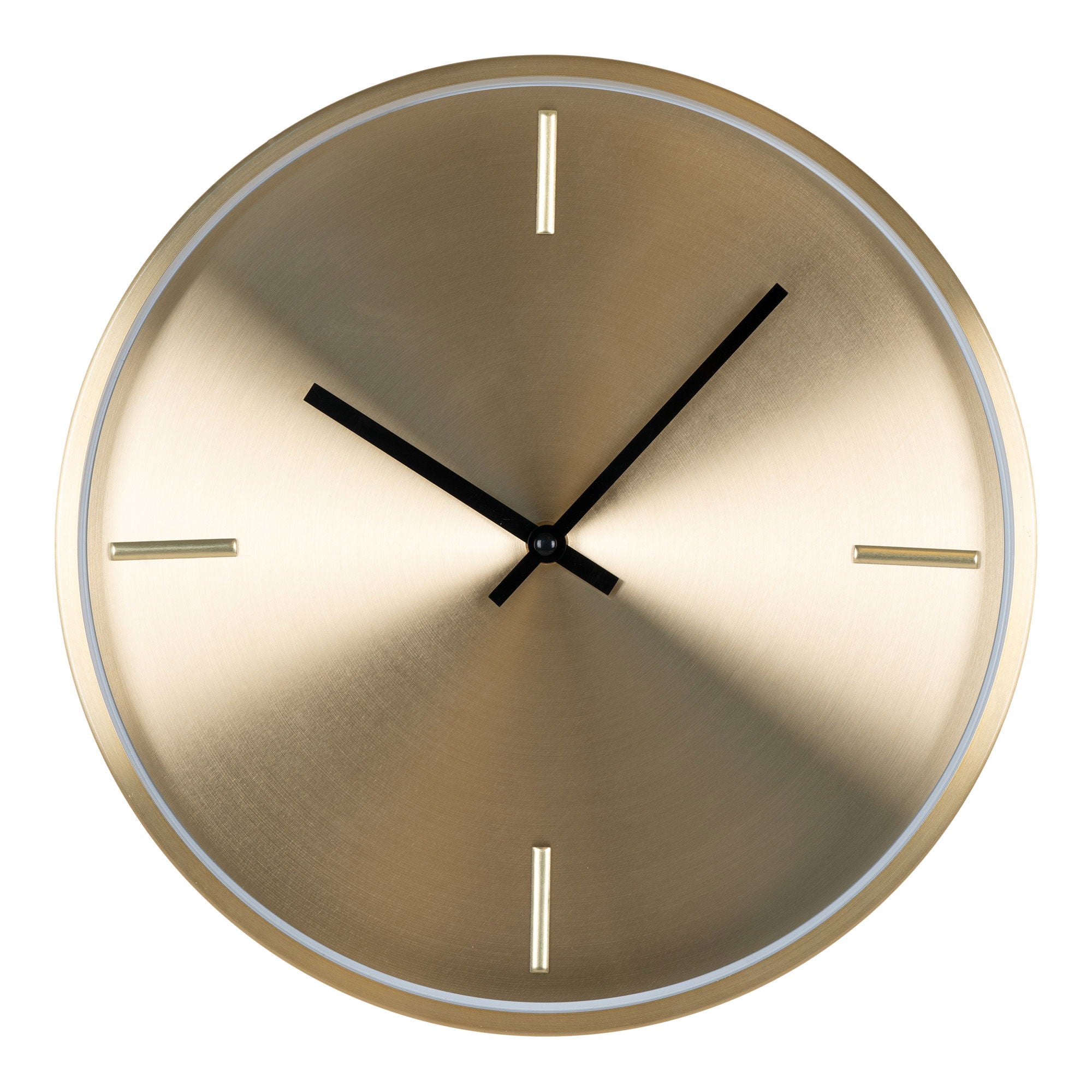 Horloge murale en métal doré brossé avec aiguilles noires – Ø30 cm