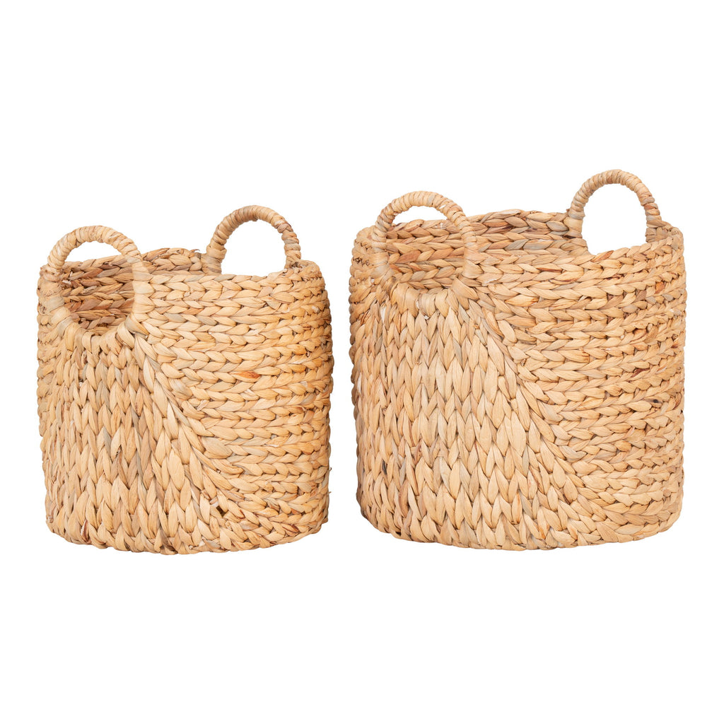 Paniers ronds en jacinthe d’eau naturelle à anses anneaux – Set de 2