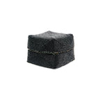 Boîte décorative perlée motif géométrique noir en bambou avec couvercle