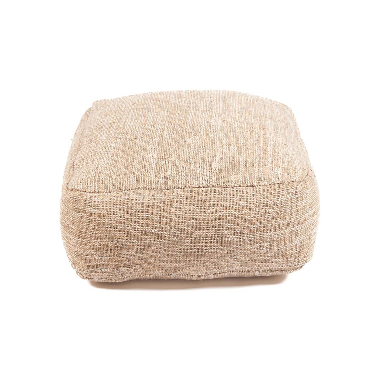 Pouf de sol carré en coton tissé beige sable coutures visibles – 60x60 cm