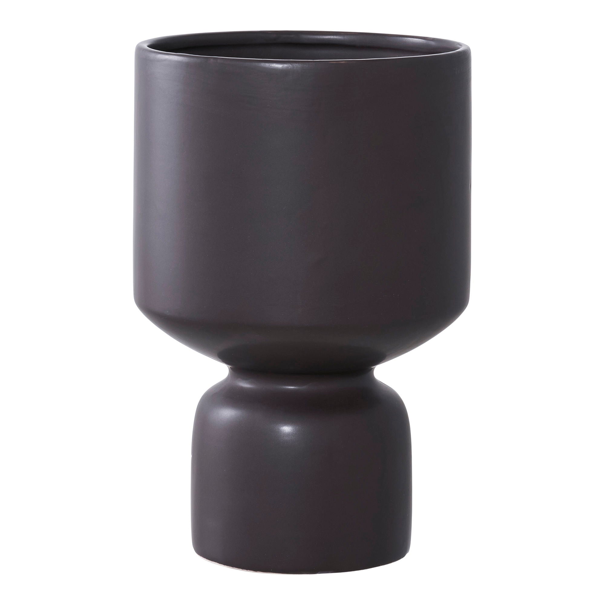 Cache-pot en céramique anthracite finition mate sur pied arrondi – H23 cm