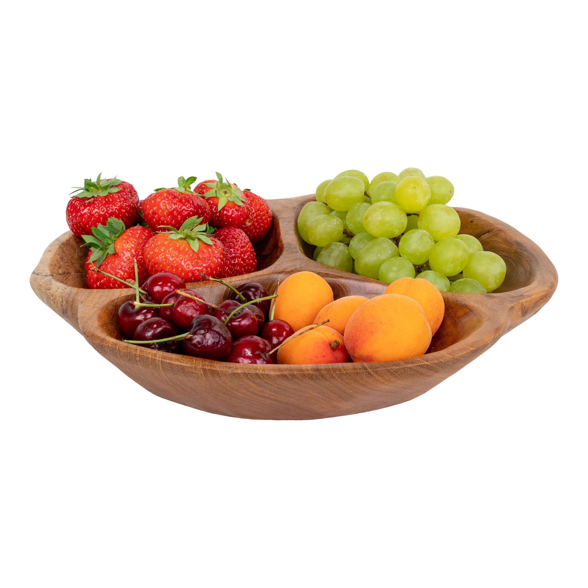 Bol apéritif en bois de teck sculpté compartimenté forme organique – Ø30 cm