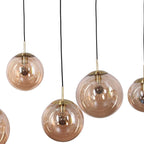 Suspension linéaire multiple en verre ambré et laiton 6 lampes décalés – 120x25 cm