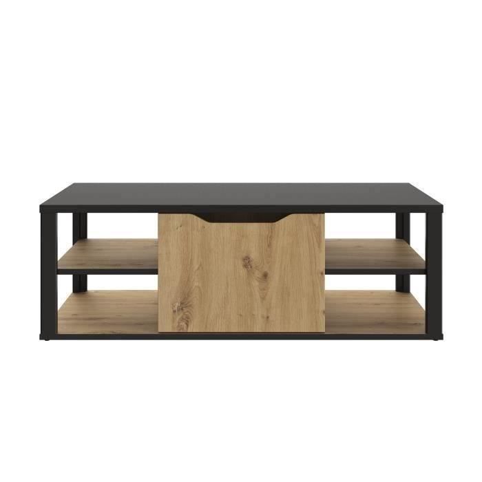 Table basse rectangulaire bois et noir avec rangements – 110x60 cm