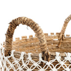 Panier rond en jonc de mer et macramé blanc avec anses – Ø39 cm