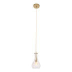 Suspension en verre taillé transparent et laiton doré forme goutte – Ø14 cm