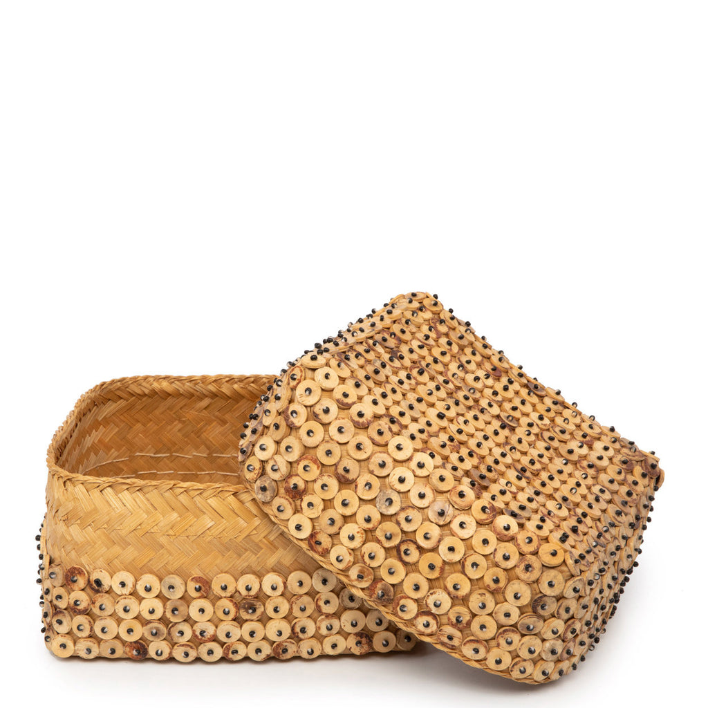 Panier de rangement en fibres tressées et bois