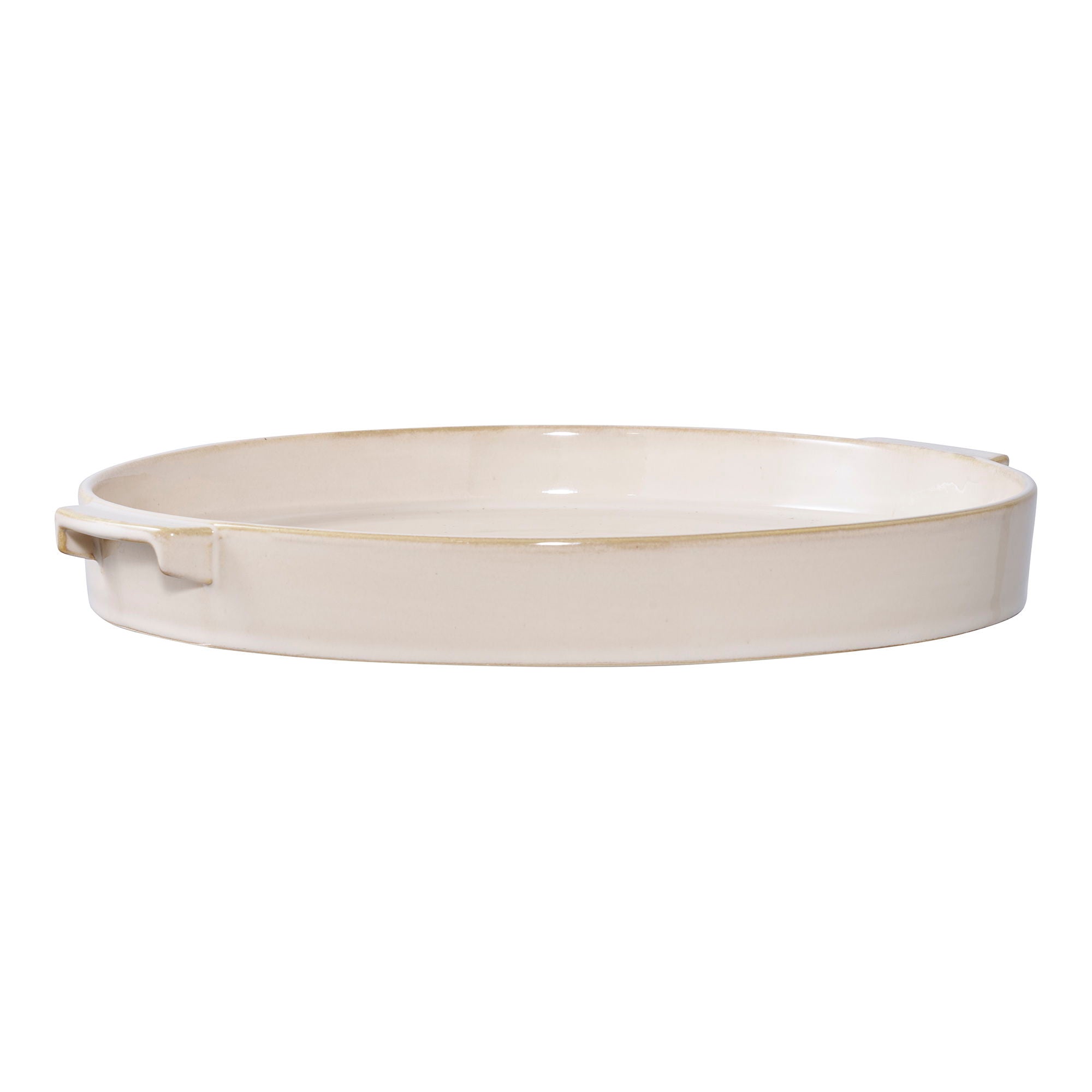 Plateau rond en céramique émaillée ivoire avec poignées discrètes – Ø37 cm