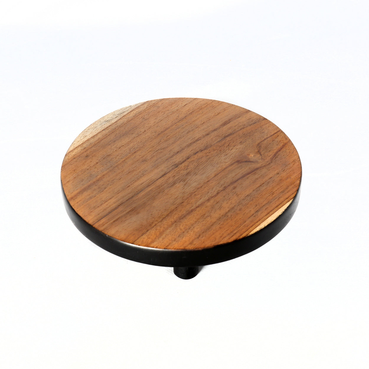 Plateau à gâteau rond en bois de teck naturel et noir – Ø17 cm