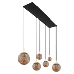 Suspension linéaire multiple en verre ambré et laiton 6 lampes décalés – 120x25 cm