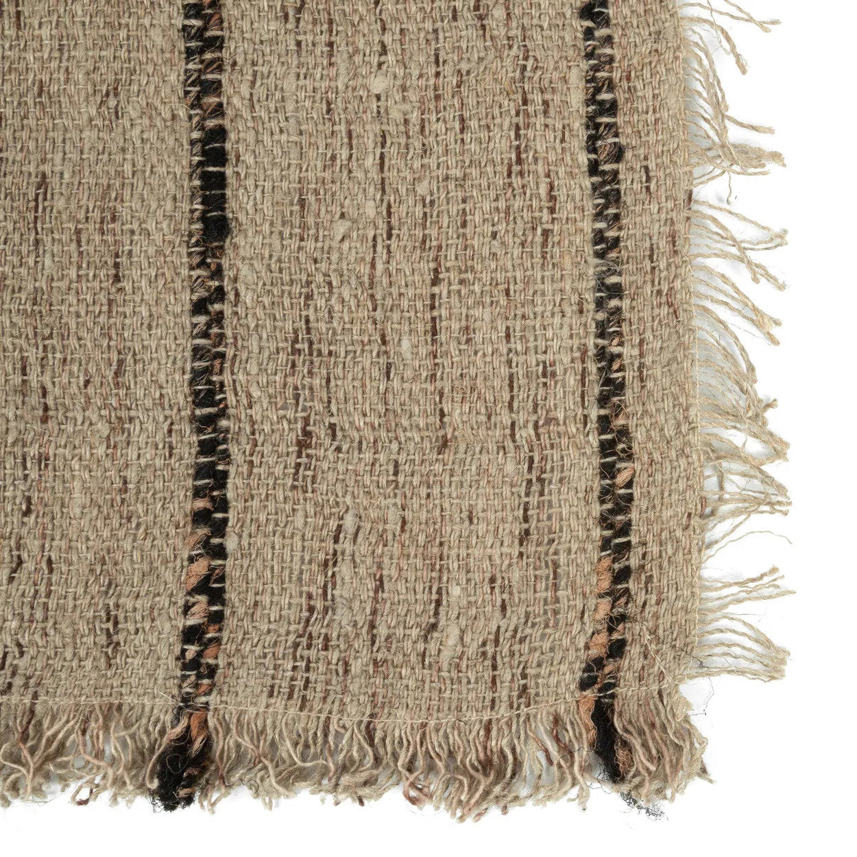 Set de table tissé en coton beige rayé avec franges – Set de 4