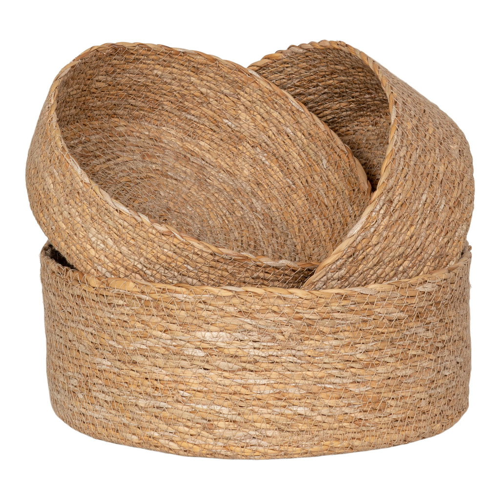 Corbeilles rondes en jonc de mer tressé couleur naturelle – Set de 3
