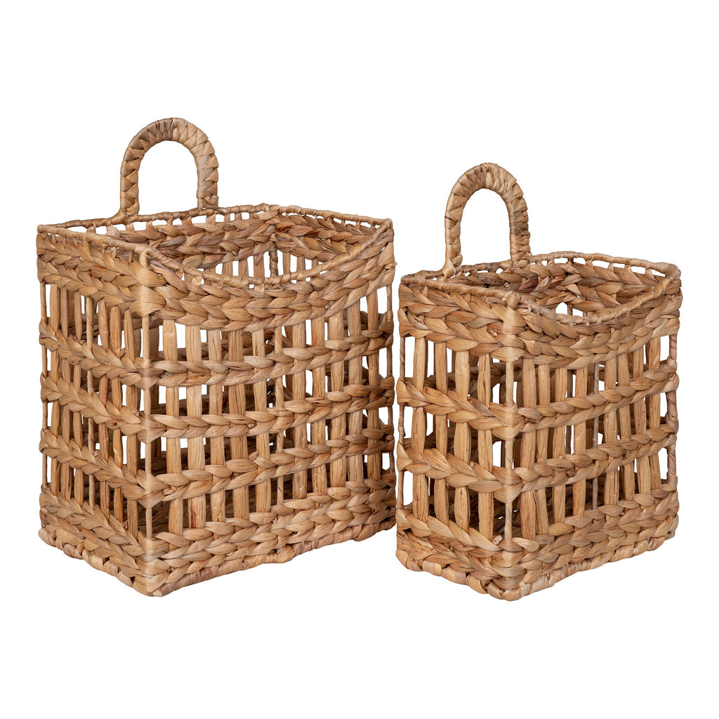 Paniers muraux rectangulaires en jacinthe d’eau tressée coloris naturel – Set de 2