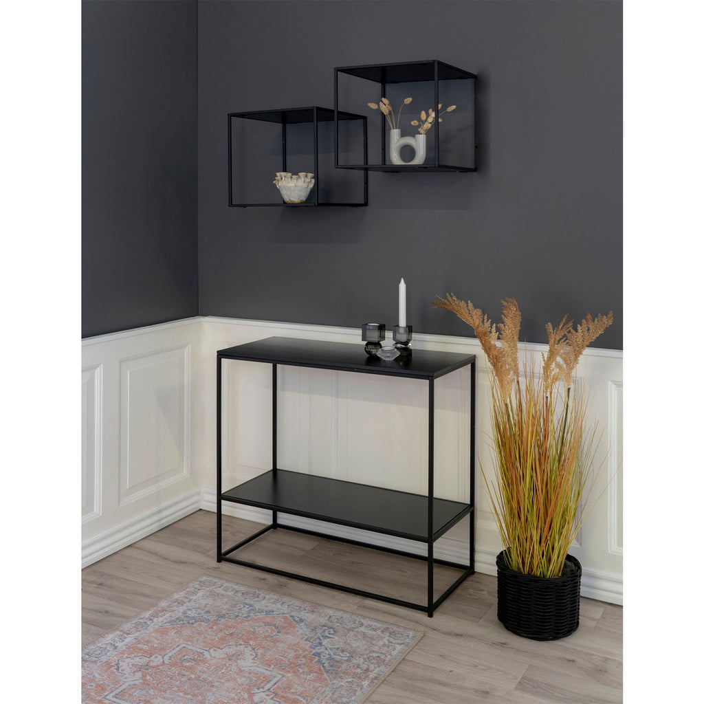 Étagère murale cube en métal noir et bois effet texturé – 36x36x36 cm