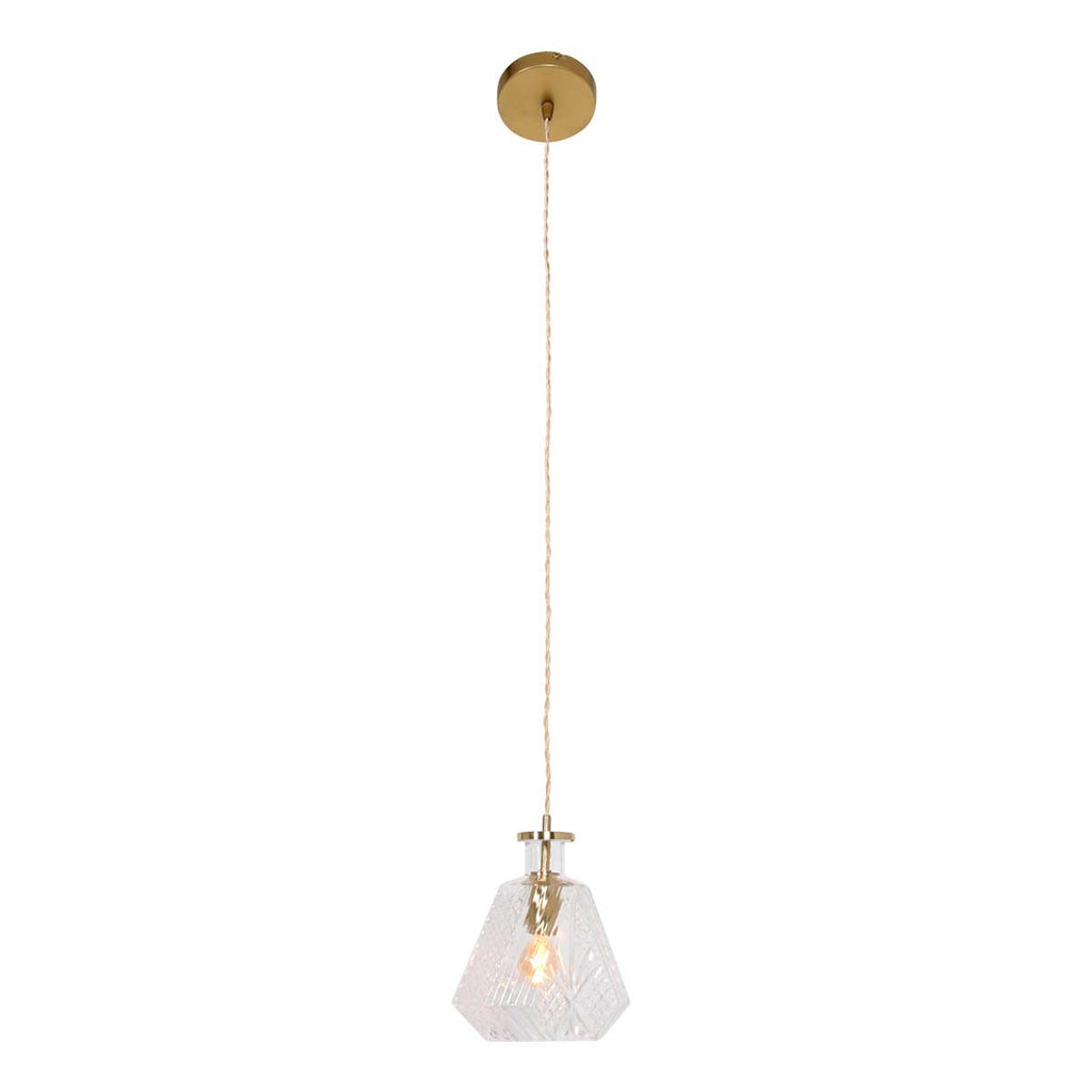 Suspension verre facetté et laiton doré à câble torsadé – Ø18 cm